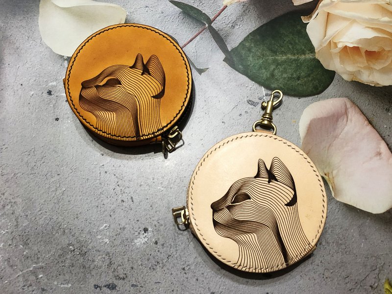 吆吆猫系列圆形零钱包  真皮全手缝 小圆挂包 - 皮夹/钱包 - 真皮 