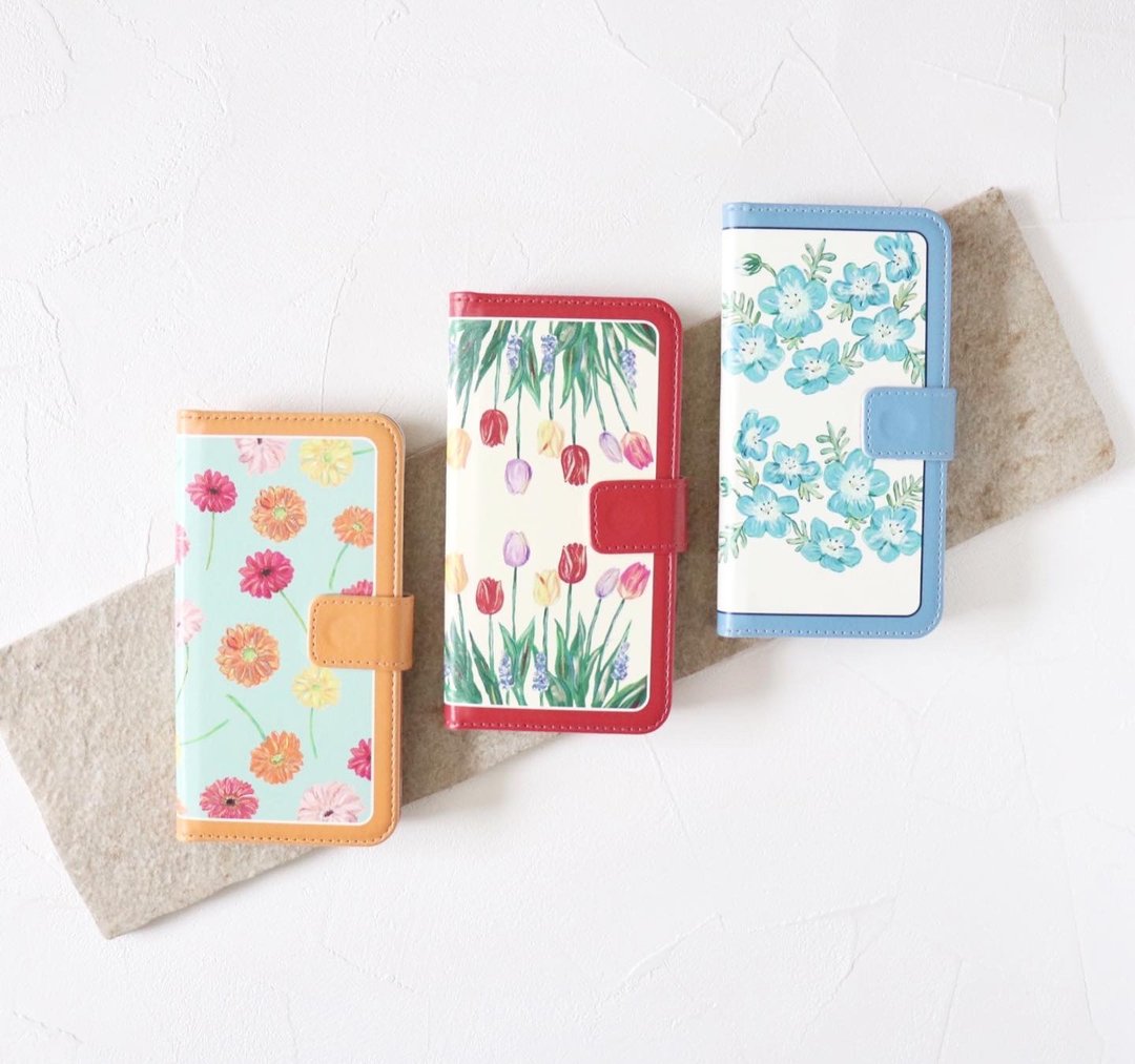 A notebook-type smartphone case for carrying art, tulips, nemophila, gerbera as - 手机壳/手机套 - 塑料 
