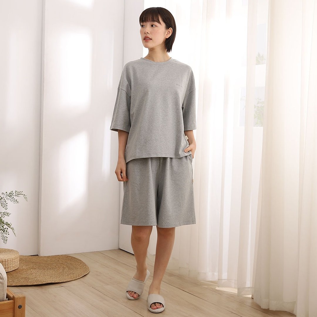 MIT有机棉侧开衩五分袖上衣套装-共2色 - 居家服/睡衣 - 棉 多色