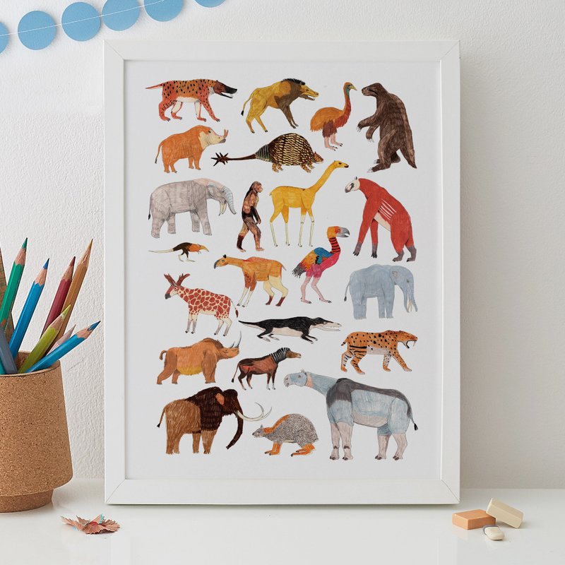 PREHISTORIC ANIMAL PRINT - 海报/装饰画/版画 - 纸 多色
