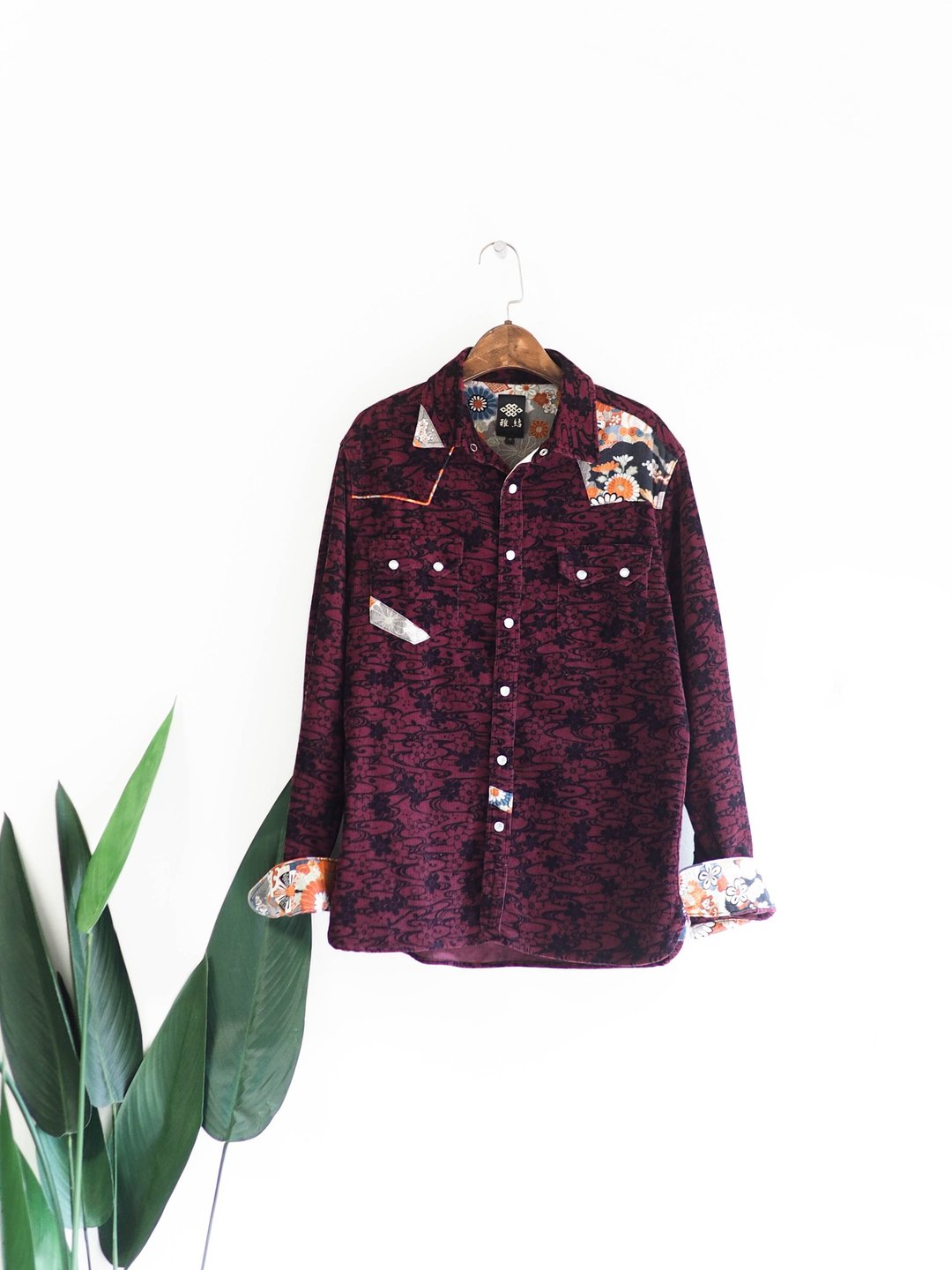 东洋枣红浪漫花卉拼布涟漪图腾 古董灯芯绒衬衫上衣shirt vintage - 女装衬衫 - 棉 多色