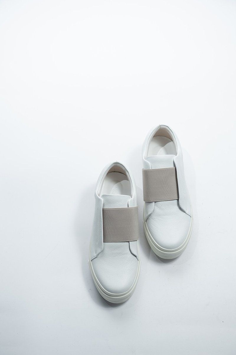 不对称结构 休闲鞋 白拼灰绷带 - 女款休闲鞋 - 真皮 灰色