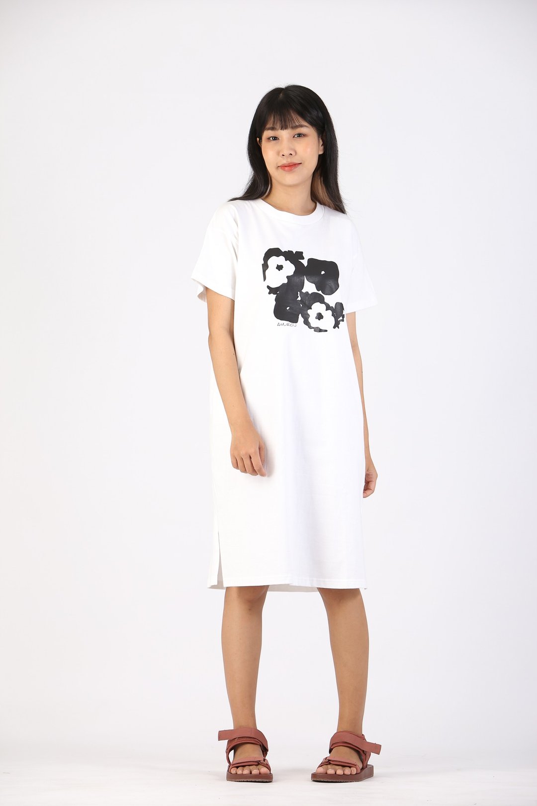 Short Dress Cotton Digital Print Screen - 洋装/连衣裙 - 棉．麻 白色