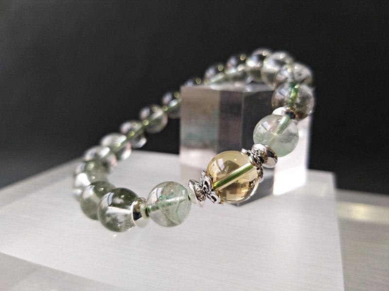 层次 - 天然绿幽灵+翠幽灵+黄水晶纯银手链 - 手链/手环 - 宝石 绿色