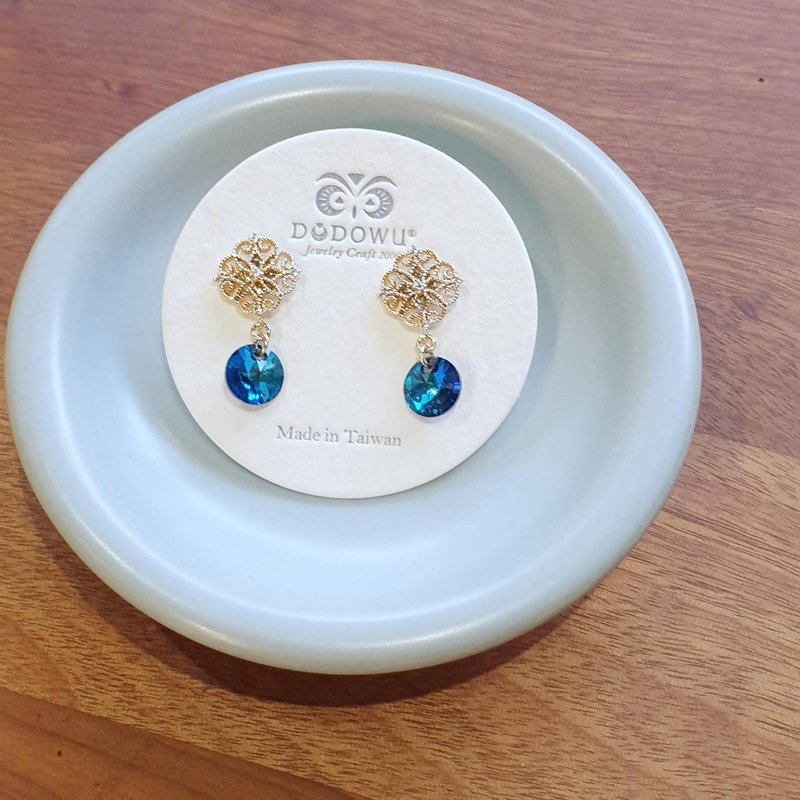 |14kgf|质感圆片水晶蕾丝耳夹/耳针 - 耳环/耳夹 - 24k 金 多色