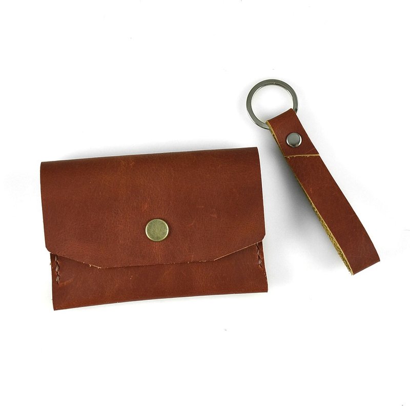 【U6.JP6 手工皮件】-手作皮革缝制纯手工缝制.咖色零钱包 / 卡片夹 / 名片夹 / 万用包(男女适用)/钥匙圈套组 - 其他 - 真皮 