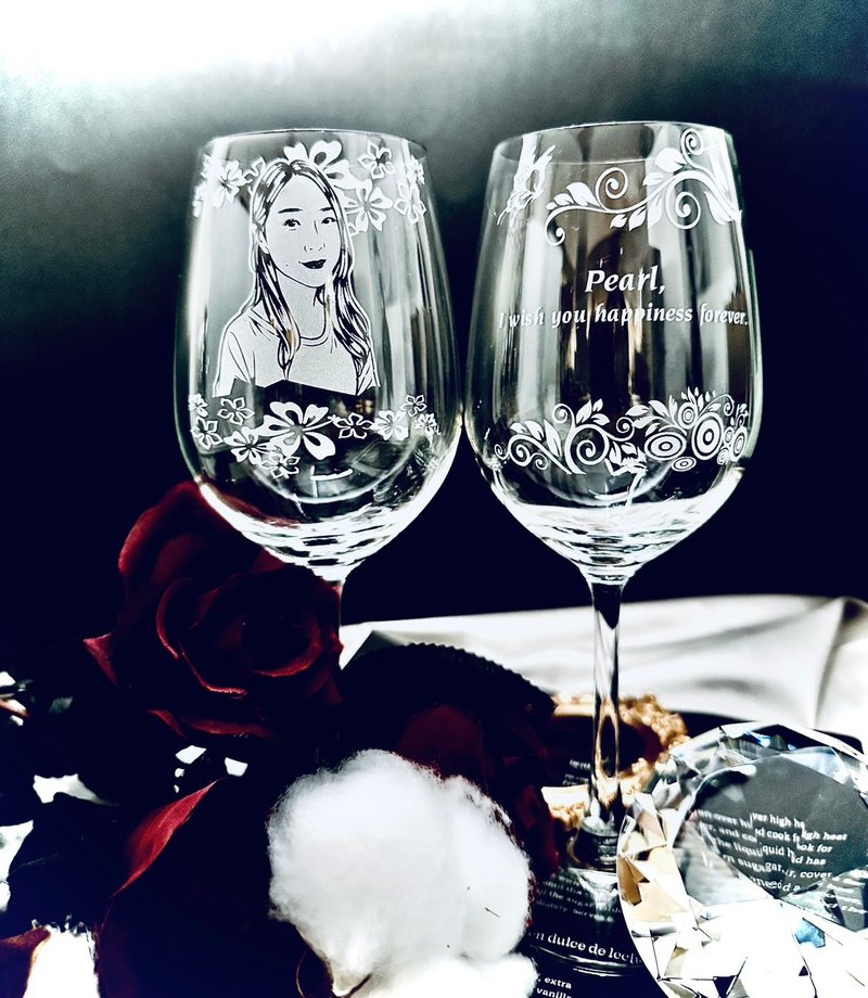 【金莎】红酒对杯人像雕刻 定制化雕刻  结婚礼物 手绘人像 - 酒杯/酒器 - 玻璃 灰色