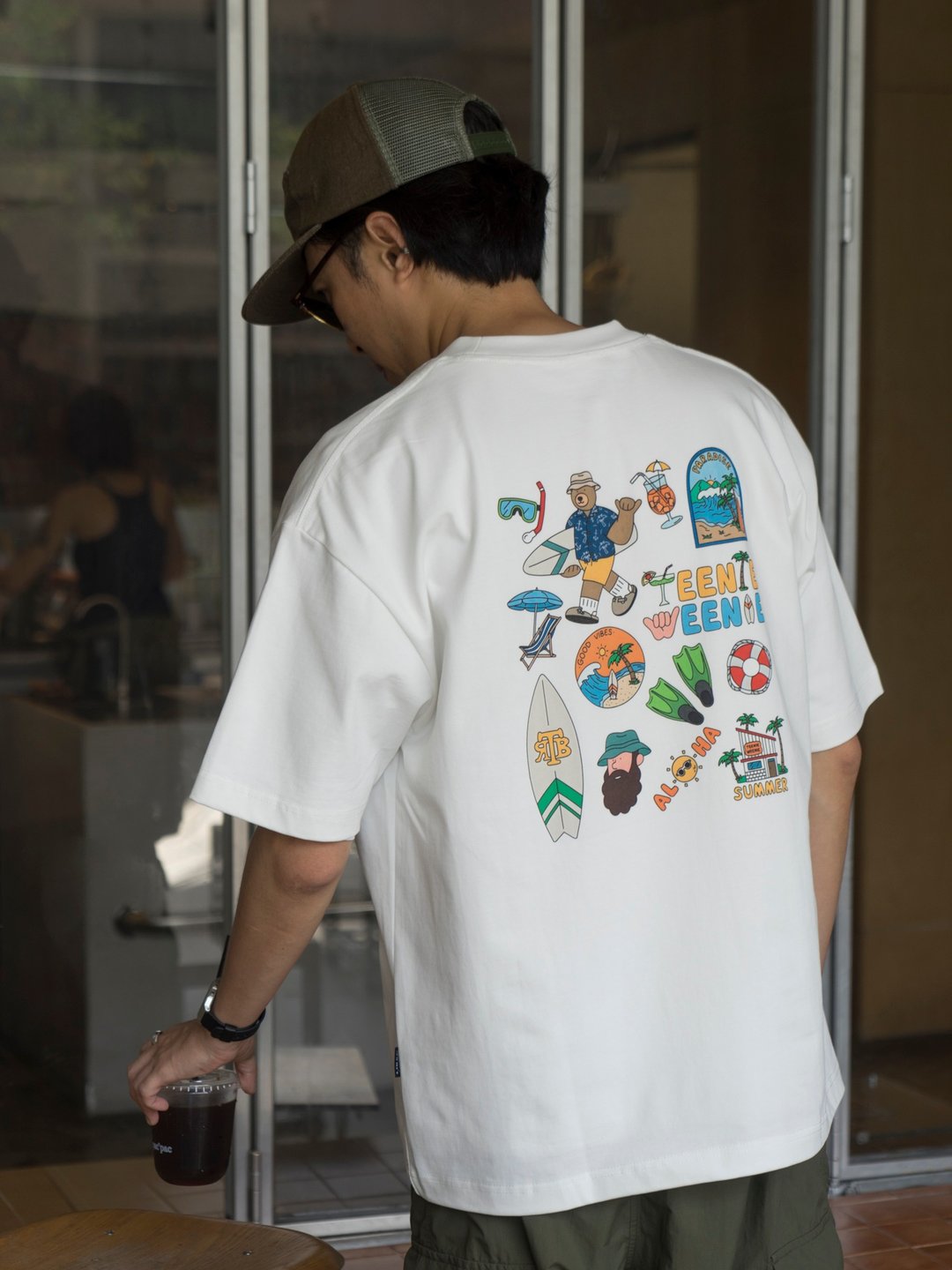 T-SHIRT 重磅美式復古戶外透氣卡通印花寬鬆純棉短袖T恤 Cityboy - 男装上衣/T 恤 - 棉 白色