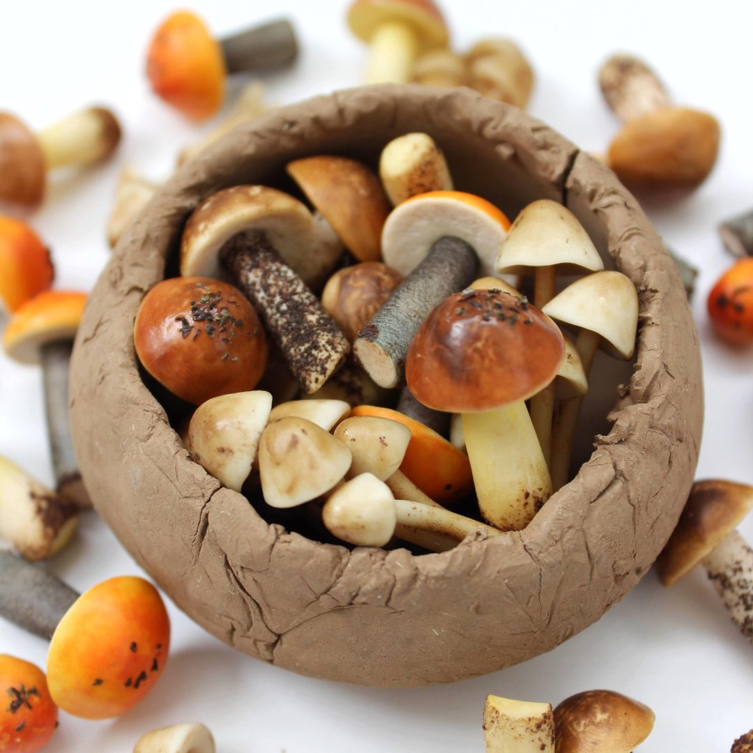Mushrooms from polymer clay - tiny mushrooms - magic mushroom - terrarium kit - 摆饰 - 粘土 多色