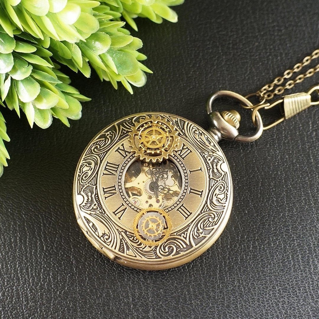 Steampunk Mechanical Pocket Watch Pendant Necklace Watch Gears Jewelry Accessory - 男表/中性表 - 其他金属 金色