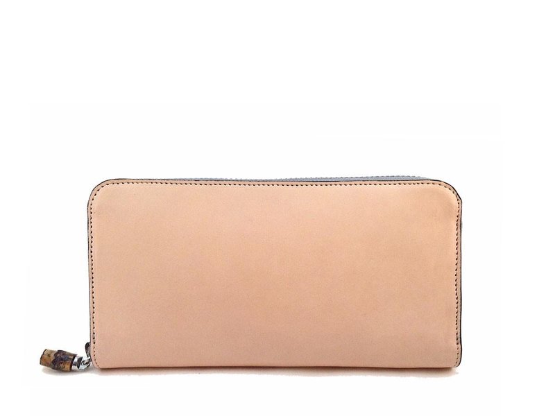 Natural Leather Gray Zip Around Wallet - 皮夹/钱包 - 真皮 黄色