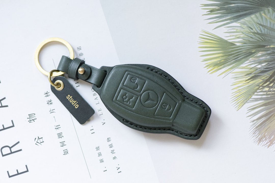 BENZ奔驰汽车植鞣皮烫金钥匙套/三键/C系列 - 钥匙链/钥匙包 - 真皮 