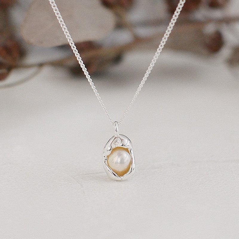 毕业礼物 七夕 天然珍珠项链 | 爱围绕925纯银项链 | 淡水珍珠 - 项链 - 纯银 银色