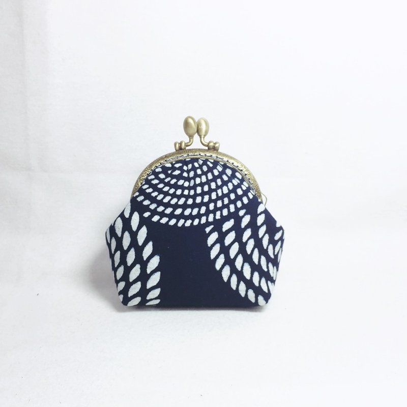 零钱口金包+蓝染+ - 零钱包 - 棉．麻 蓝色