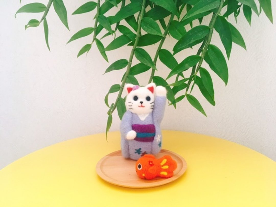 日本和服招财猫 羊毛毡名片盘 饰品盘 零钱盘 多功能木盘 摆饰 - 摆饰 - 羊毛 紫色