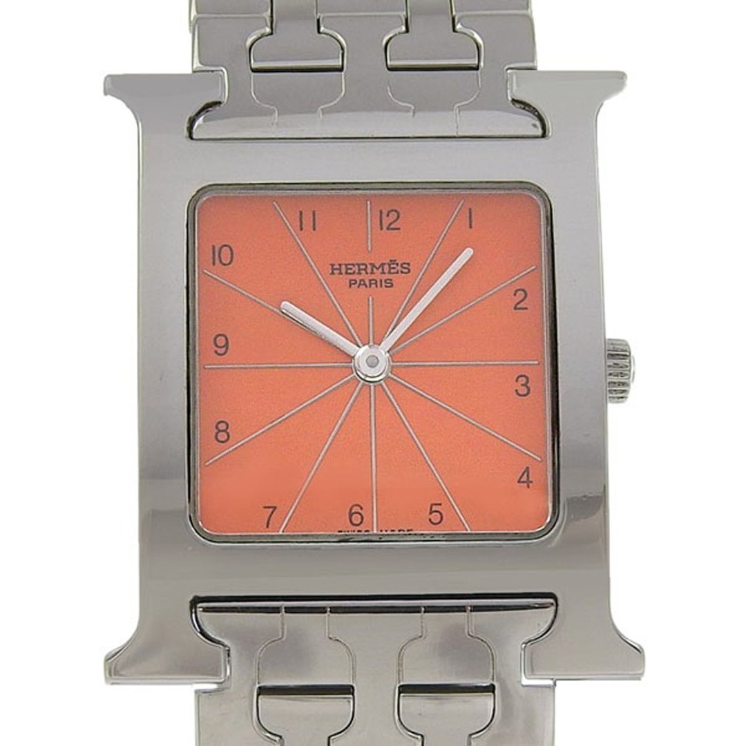 【日本直送】爱马仕 HERMES H Hour 手表 HH1.510 不锈钢 石英 指针式显示 橘色表盘 中性款【二手】 - 女表 - 不锈钢 银色