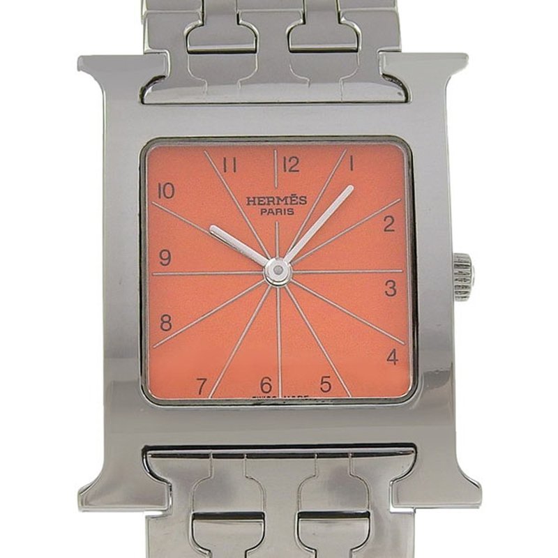 【日本直送】爱马仕 HERMES H Hour 手表 HH1.510 不锈钢 石英 指针式显示 橘色表盘 中性款【二手】 - 女表 - 不锈钢 银色