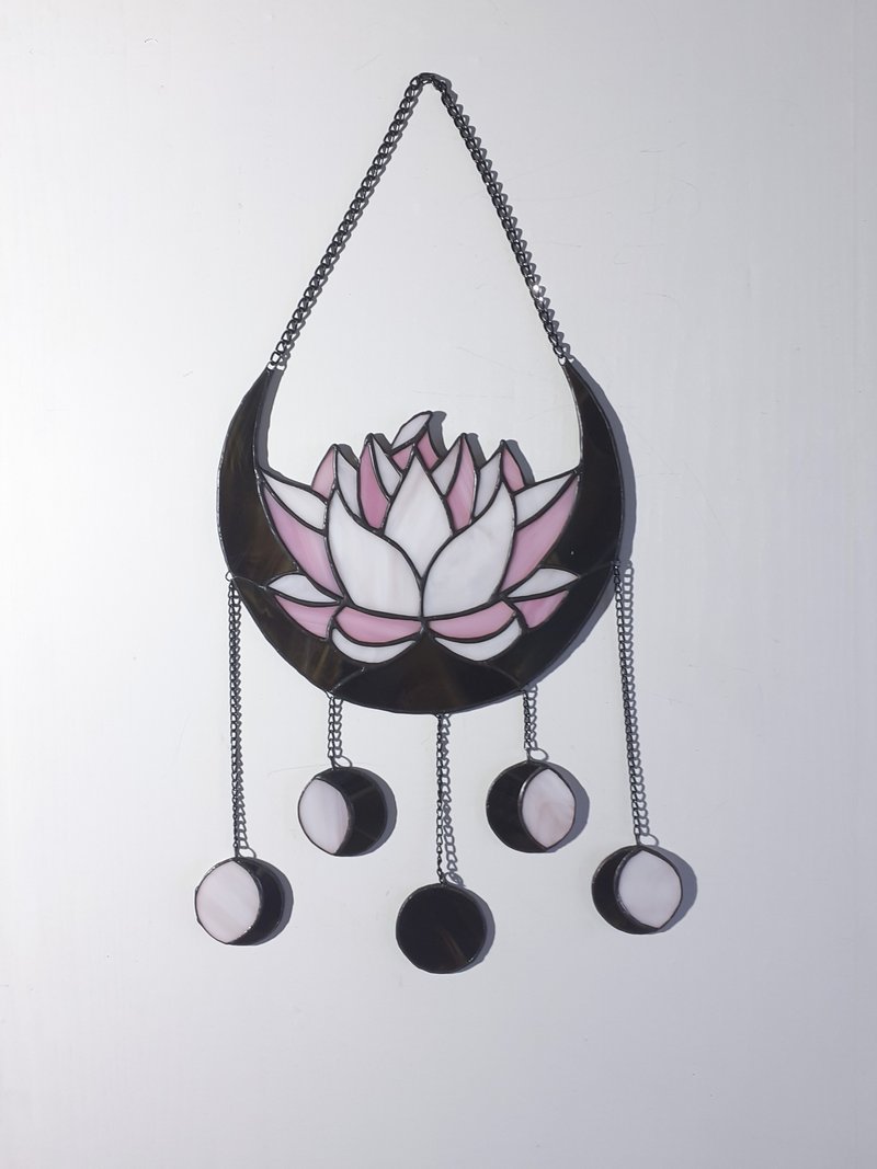 彩绘玻璃月相捕梦网莲花饰太阳捕集器 - 墙贴/壁贴 - 玻璃 多色