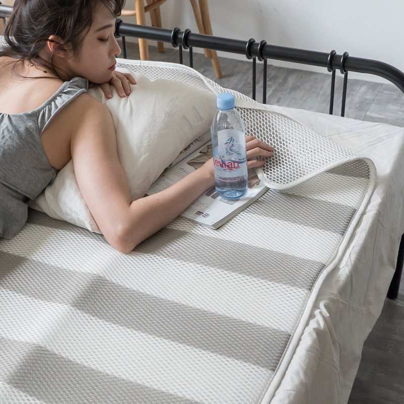 条纹 超厚透气网可水洗凉席 透气、简易收纳 - 寝具 - 聚酯纤维 灰色
