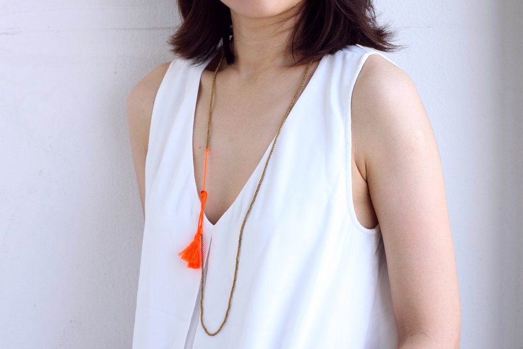 Simple Long Orange Tassel Brass Necklaces Wrap Bracelets - 项链 - 其他金属 橘色