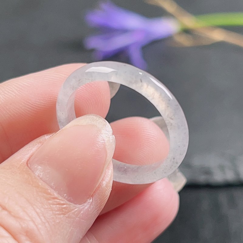 【求·缘】冰乌鸡翡翠戒圈 | 国际16围 | 天然缅甸翡翠A货 | 送礼 - 戒指 - 玉石 灰色