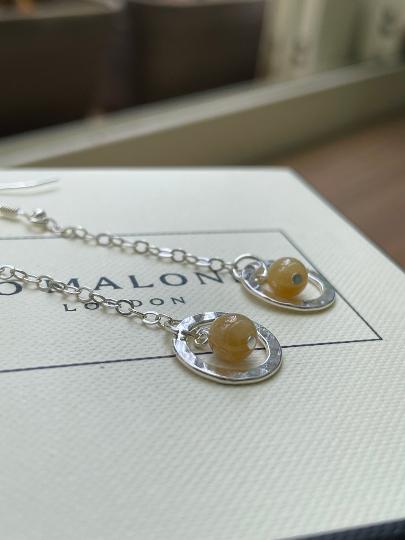 落日//天然翡翠A货 黄翡 925银 耳勾 - 耳环/耳夹 - 玉石 