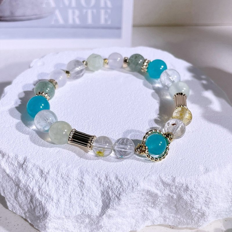 挪威森林—河 托帕石|天河石|葡萄石|绿草莓晶|水晶手链A25-3 - 手链/手环 - 水晶 绿色