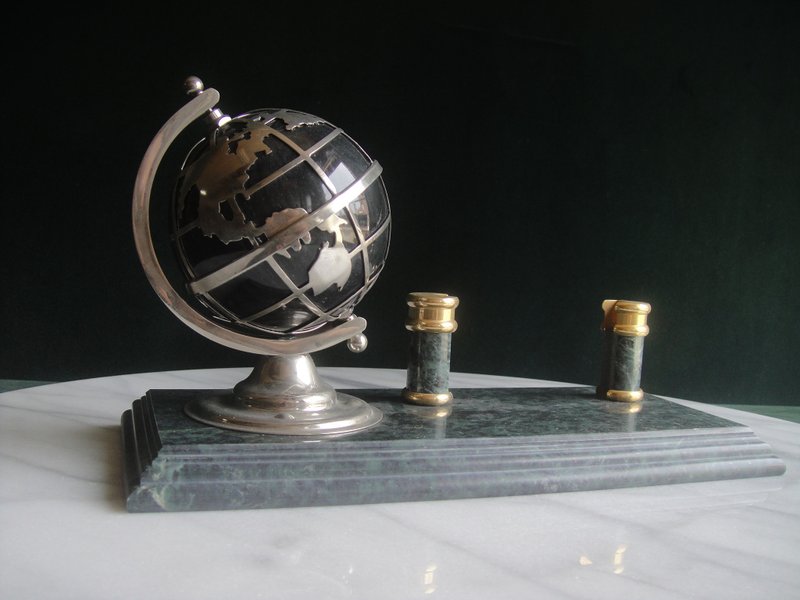 【老时光 OLD-TIME】早期二手台湾制大理石座地球仪名片收纳组 - 摆饰 - 其他材质 多色
