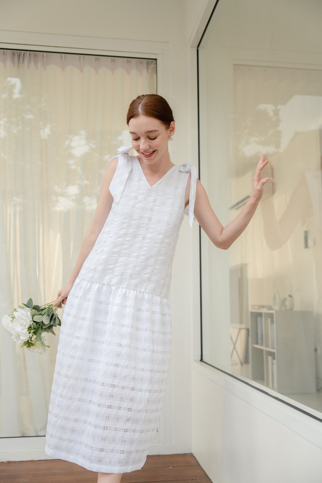 BIRUCHU PUDDING DRESS : 白色 Cotton SeerSucker 洋装 - 洋装/连衣裙 - 棉 白色