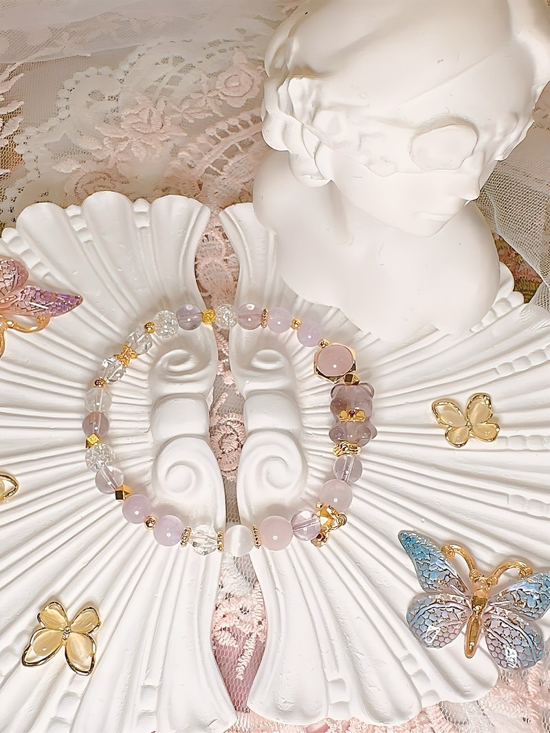 心想饰成水晶手作 幸运小熊款 18k金 手链 - 手链/手环 - 水晶 紫色