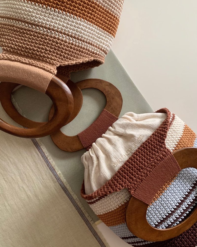 Handmade handbag, oak ears / crochet work - 手提包/手提袋 - 棉．麻 咖啡色
