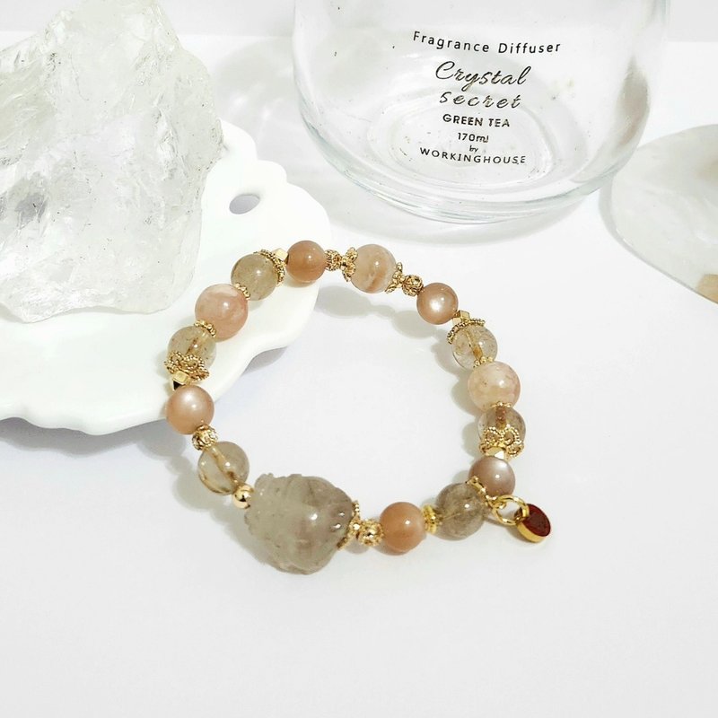 茶晶带金发晶龙龟设计手链/正偏财都招/消负能量之水晶 - 手链/手环 - 水晶 卡其色