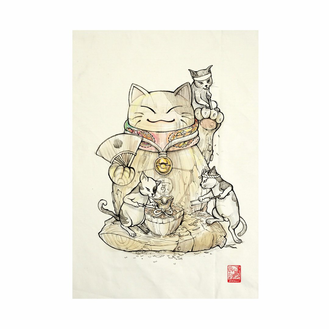 Maineiki Neko Fabric Art  Canvas No frame - 其他 - 棉 白色