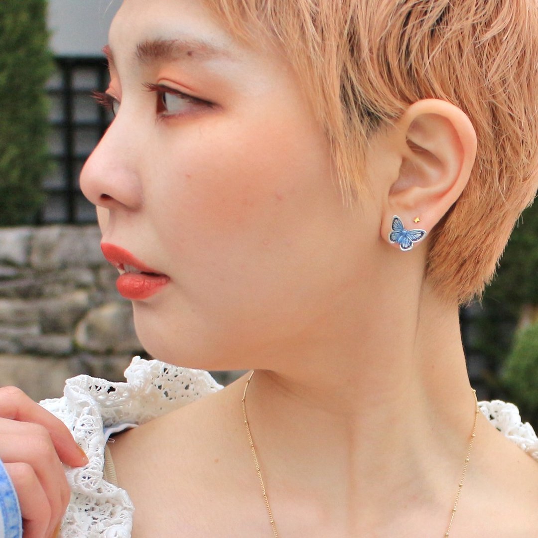 Butterfly earring Yamato Shijimi butterfly earrings PA443 - 耳环/耳夹 - 其他金属 蓝色