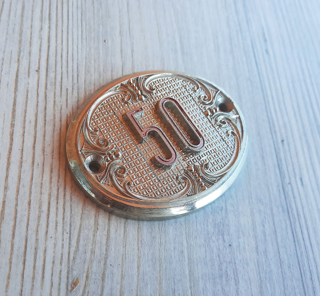 公寓房间门牌 50 – 老式房子门牌椭圆形 - 门帘/门牌 - 铝合金 银色