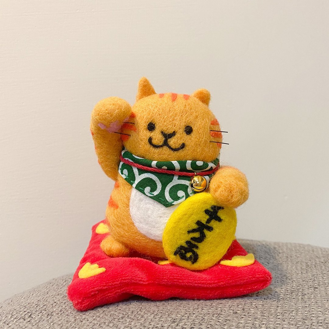可爱招财小橘猫羊毛毡/娃娃/手作 - 摆饰 - 羊毛 
