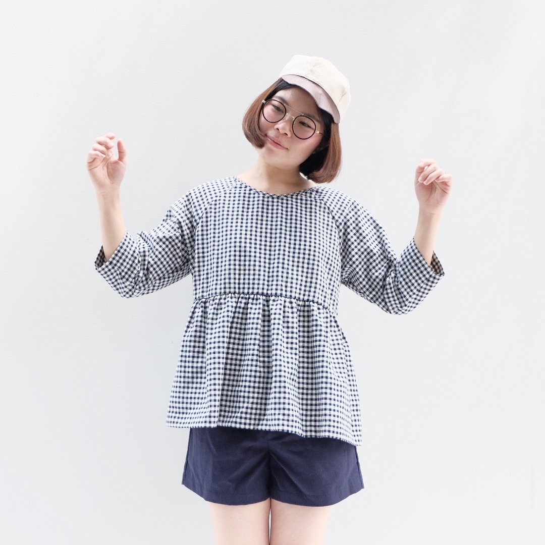 Dark-Navy Scott Helen Top - 女装上衣 - 棉 蓝色