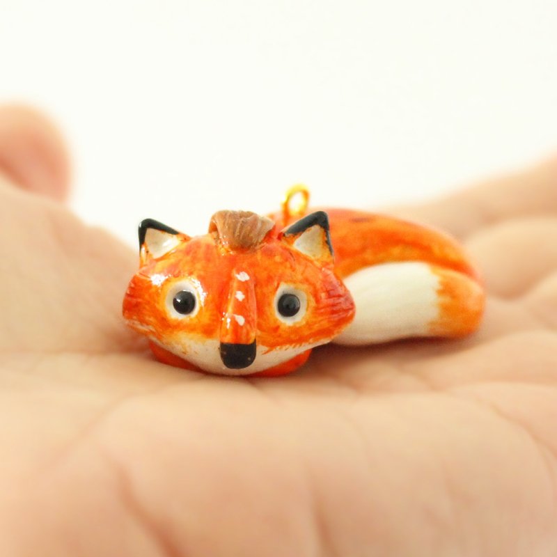 狐狸项链 - 手工手绘坠子，18K包金项链 - 项链 - 陶 橘色