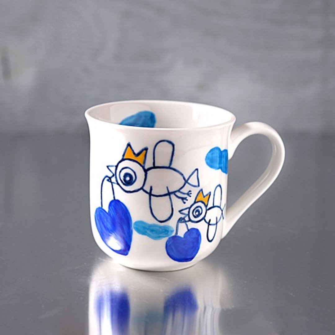 White bird (blue) mug carrying a heart - 咖啡杯/马克杯 - 陶 