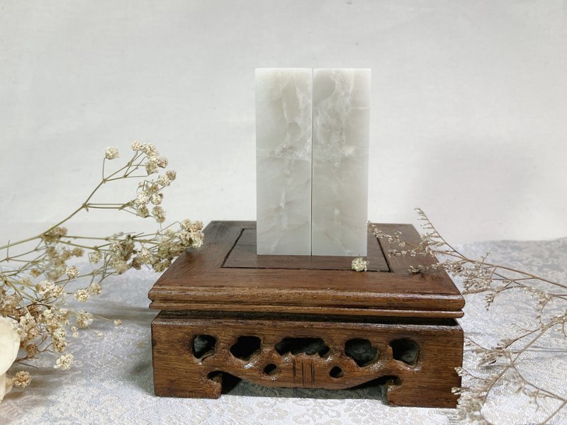 手工刻印定制对章 • 姓名方章 • 老挝石印章 伍 - 印章/印台 - 石头 白色