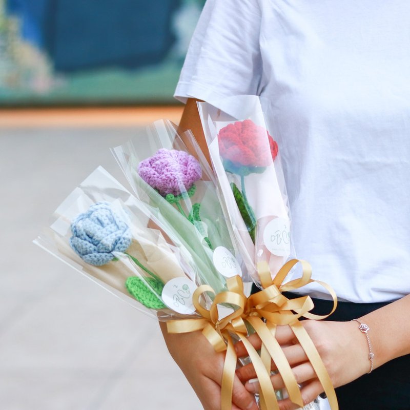 蔷薇玫瑰钩织永生花束 - 单枝 - 干燥花/捧花 - 棉．麻 多色