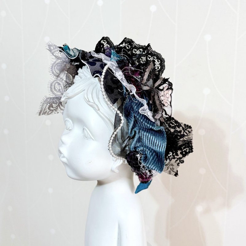 手工拼接发箍 / 蕾丝头箍 宽版 宽边 发带式发窟 头带 头饰 - 发带/发箍 - 其他材质 蓝色