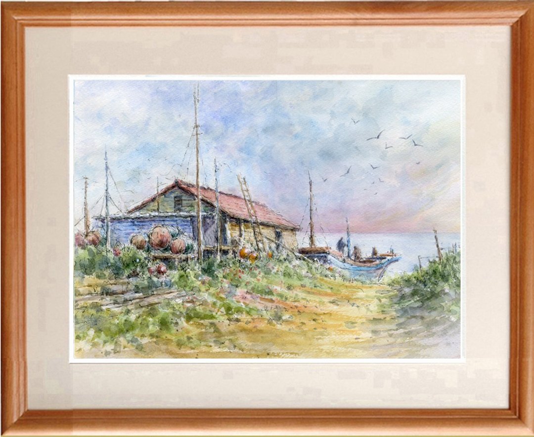 Original watercolor painting at Banya Hokkaido - 海报/装饰画/版画 - 纸 紫色