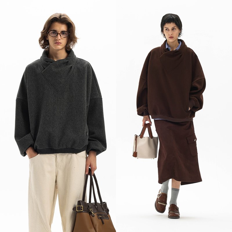 【700G毛呢料】Unvesno(UN)抗皱挺括极简套头V字包裹结构呢绒卫衣 - 男装外套 - 其他材质 