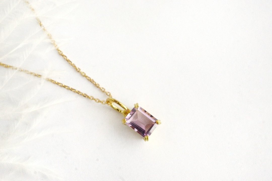 Natural Amethyst Necklace Silver 925 with 18k Gold plated - 项链 - 纯银 紫色