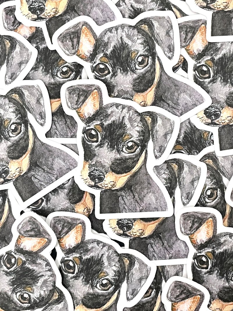 水彩插画小动物 - 迷你杜宾 PVC防水贴纸 (雾面) 行李箱贴纸 电脑 - 贴纸 - 纸 黑色