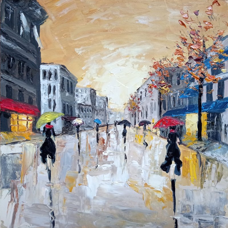 城市 油画 家居装饰画 原创艺术 原画 居家生活 城市画 - 海报/装饰画/版画 - 其他材质 卡其色