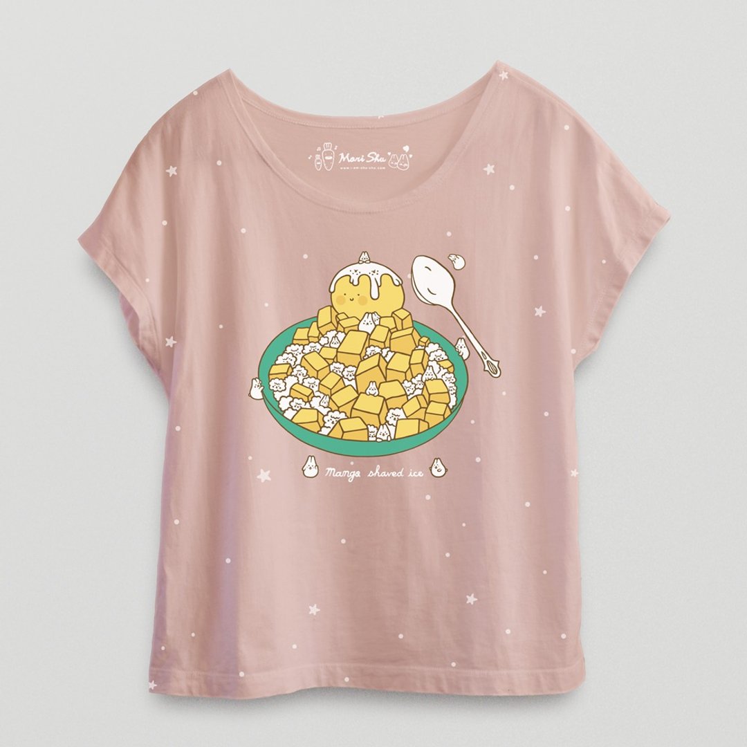 麻糬兔芒果冰T-shirt - 女装短裤 - 棉 粉红色