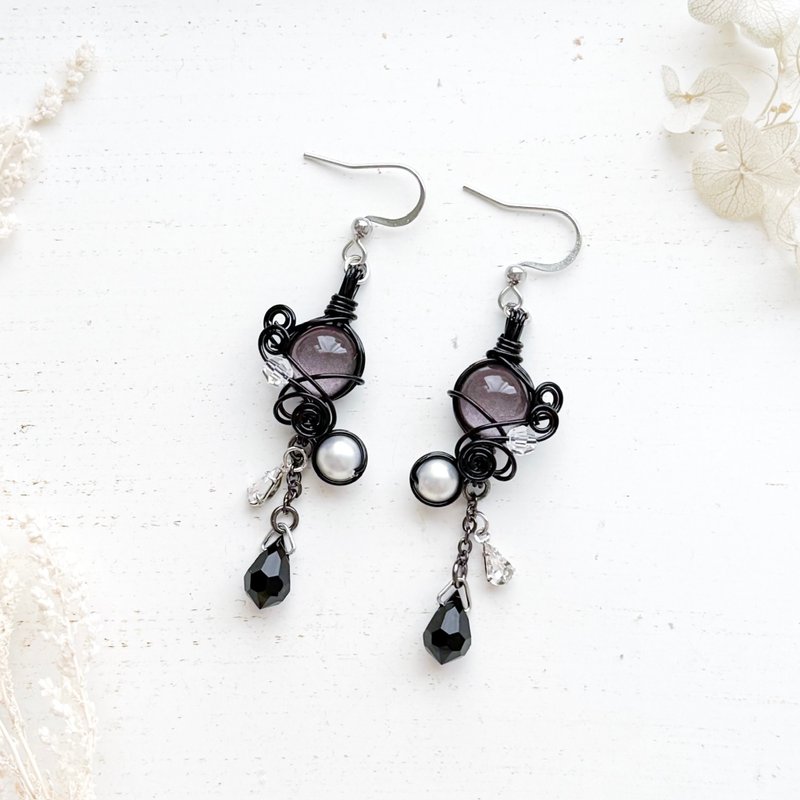 【迷你】黑水晶 作品编号：60 - 耳环/耳夹 - 其他材质 黑色