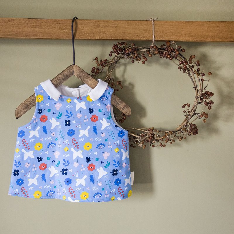 蓝天白鸟　有机棉手作背心(薄铺棉) - 童装上衣 - 棉．麻 蓝色